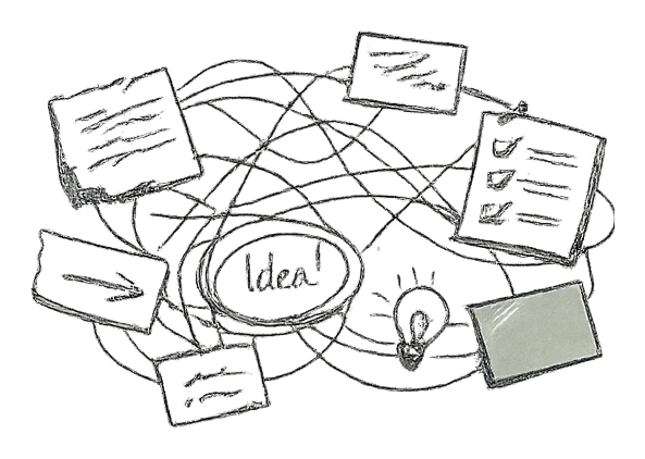 A tangle of scattered, connected notes and ideas.